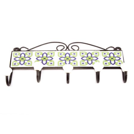 White And Navy Blue Floral Ceramic Tiles Hooks